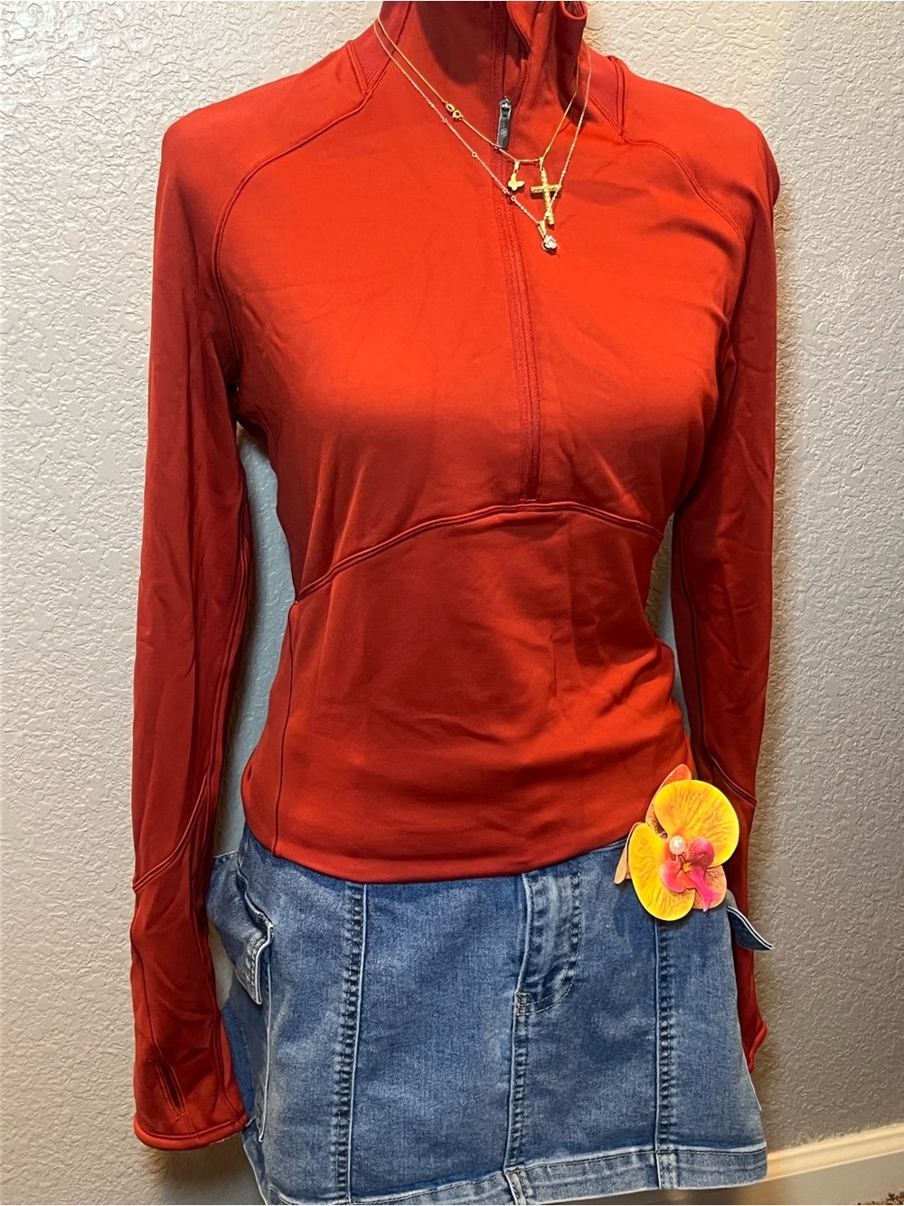 lululemon athletica Red Half-Zip Long Sleeve Pullover